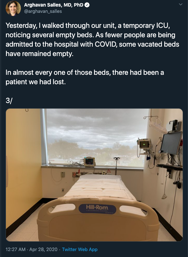 social media post depicting empty beds 